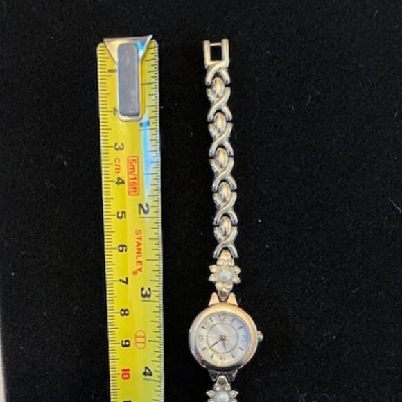 SILVER-TONE | Bracelet Watch Mother of Pearl Dial Band with X's and Pearls - Picture 5 of 7